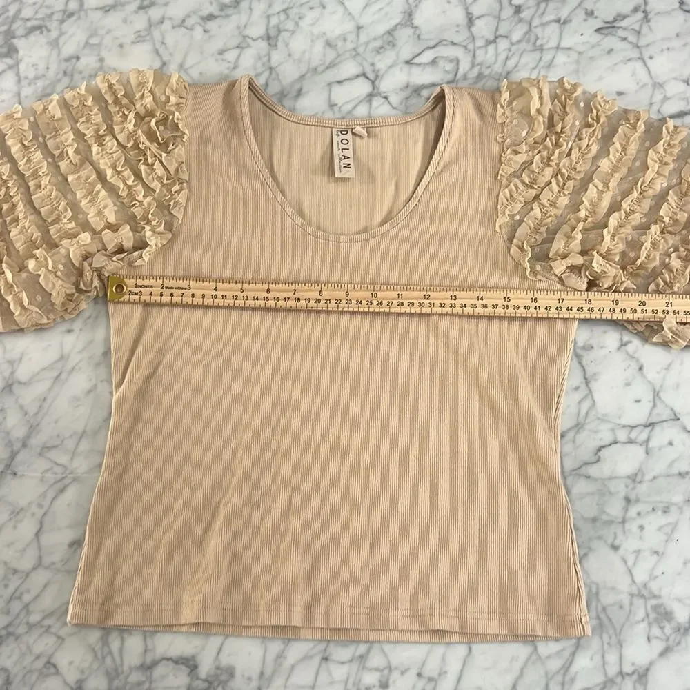 Anthropologie Dolan Top Knitted Puff Sleeve Pullover Beige Sz XL